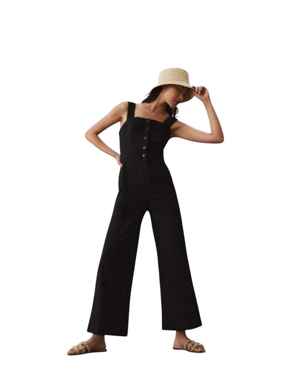 Anthropologie Maeve Jumpsuit Colette Portside Button-Front Wide Leg Black